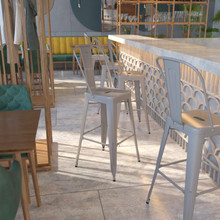 Kai Commercial Grade 30" High Silver Metal Indoor-Outdoor Barstool with Removable Back [FLF-CH-31320-30GB-SIL-GG]