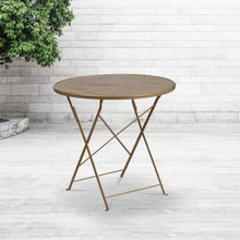 Oia Commercial Grade 30" Round Gold Indoor-Outdoor Steel Folding Patio Table [FLF-CO-4-GD-GG]
