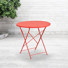 Oia Commercial Grade 30" Round Coral Indoor-Outdoor Steel Folding Patio Table [FLF-CO-4-RED-GG]