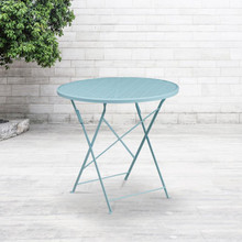 Oia Commercial Grade 30" Round Sky Blue Indoor-Outdoor Steel Folding Patio Table [FLF-CO-4-SKY-GG]