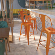 Kai Commercial Grade 30" High Orange Metal Indoor-Outdoor Barstool with Removable Back [FLF-CH-31320-30GB-OR-GG]