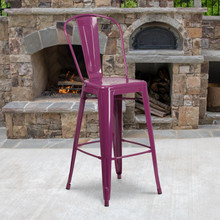 Commercial Grade 30" High Purple Metal Indoor-Outdoor Barstool with Back [FLF-ET-3534-30-PUR-GG]