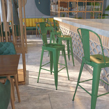 Kai Commercial Grade 30" High Green Metal Indoor-Outdoor Barstool with Removable Back [FLF-CH-31320-30GB-GN-GG]