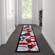 Elias Collection 2' x 7' Red Geometric Abstract Area Rug - Olefin Rug with Jute Backing - Hallway, Entryway, or Bedroom [FLF-KP-RG950-27-RD-GG]