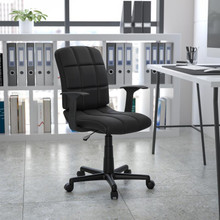 Mid-Back Black Quilted Vinyl Swivel Task Office Chair with Arms [FLF-GO-1691-1-BK-A-GG]