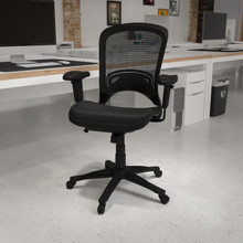 Mid-Back Transparent Black Mesh Executive Swivel Office Chair with Adjustable Arms [FLF-HL-0007T-GG]