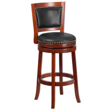 30'' High Dark Cherry Wood Barstool with Open Panel Back and Walnut LeatherSoft Swivel Seat [FLF-TA-355530-DC-GG]