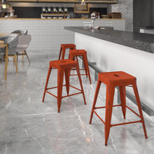 Kai Commercial Grade 24" High Backless Distressed Kelly Red Metal Indoor-Outdoor Counter Height Stool [FLF-ET-BT3503-24-RD-GG]