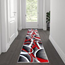 Atlan Collection 2' x 7' Red Abstract Area Rug - Olefin Rug with Jute Backing - Entryway, Living Room or Bedroom [FLF-KP-RG951-27-RD-GG]
