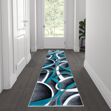 Atlan Collection 2' x 7' Turquoise Abstract Area Rug - Olefin Rug with Jute Backing - Entryway, Living Room or Bedroom [FLF-KP-RG951-27-TQ-GG]