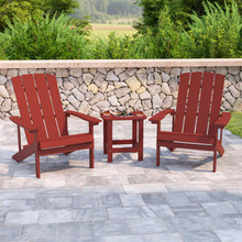 2 Pack Charlestown All-Weather Poly Resin Wood Adirondack Chairs with Side Table in Red [FLF-JJ-C14501-2-T14001-RED-GG]
