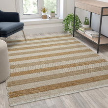 5' x 7' Handwoven Striped Jute Blend Area Rug in Natural Tones [FLF-CI-20-9354-57-GG]