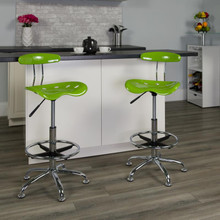 Vibrant Apple Green and Chrome Drafting Stool with Tractor Seat [FLF-LF-215-APPLEGREEN-GG]