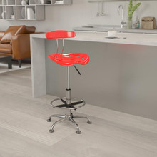 Vibrant Cherry Tomato and Chrome Drafting Stool with Tractor Seat [FLF-LF-215-CHERRYTOMATO-GG]