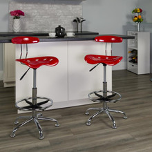 Vibrant Red and Chrome Drafting Stool with Tractor Seat [FLF-LF-215-RED-GG]