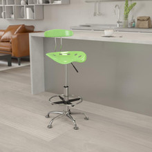 Vibrant Spicy Lime and Chrome Drafting Stool with Tractor Seat [FLF-LF-215-SPICYLIME-GG]