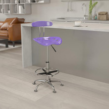Vibrant Violet and Chrome Drafting Stool with Tractor Seat [FLF-LF-215-VIOLET-GG]