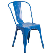 Commercial Grade Blue Metal Indoor-Outdoor Stackable Chair