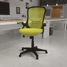 High Back Green Mesh Ergonomic Swivel Office Chair with Black Frame and Flip-up Arms [FLF-HL-0016-1-BK-GN-GG]