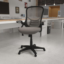 High Back Light Gray Mesh Ergonomic Swivel Office Chair with Black Frame and Flip-up Arms [FLF-HL-0016-1-BK-GY-GG]