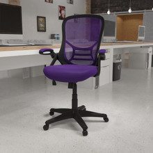 High Back Purple Mesh Ergonomic Swivel Office Chair with Black Frame and Flip-up Arms [FLF-HL-0016-1-BK-PUR-GG]