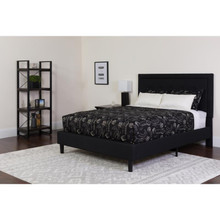 Roxbury Full Size Tufted Upholstered Platform Bed in Black Fabric with Pocket Spring Mattress [FLF-SL-BM-22-GG]