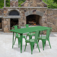 Commercial Grade 31.5" x 63" Rectangular Green Metal Indoor-Outdoor Table Set with 4 Stack Chairs [FLF-ET-CT005-4-30-GN-GG]
