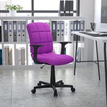 Mid-Back Purple Quilted Vinyl Swivel Task Office Chair with Arms [FLF-GO-1691-1-PUR-A-GG]
