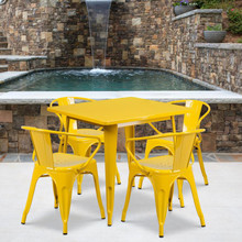 Commercial Grade 31.5" Square Yellow Metal Indoor-Outdoor Table Set with 4 Arm Chairs [FLF-ET-CT002-4-70-YL-GG]