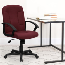 Mid-Back Burgundy Fabric Executive Swivel Office Chair with Nylon Arms [FLF-GO-ST-6-BY-GG]