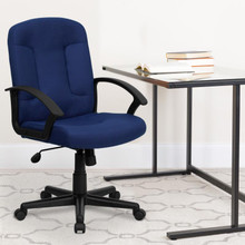 Mid-Back Navy Fabric Executive Swivel Office Chair with Nylon Arms [FLF-GO-ST-6-NVY-GG]
