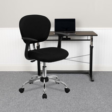 Mid-Back Black Mesh Padded Swivel Task Office Chair with Chrome Base and Arms [FLF-H-2376-F-BK-ARMS-GG]