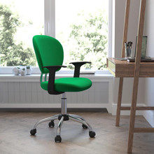 Mid-Back Bright Green Mesh Padded Swivel Task Office Chair with Chrome Base and Arms [FLF-H-2376-F-BRGRN-ARMS-GG]