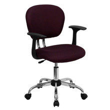 Mid-Back Burgundy Mesh Padded Swivel Task Office Chair with Chrome Base and Arms [FLF-H-2376-F-BY-ARMS-GG]