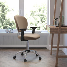 Mid-Back Coffee Brown Mesh Padded Swivel Task Office Chair with Chrome Base and Arms [FLF-H-2376-F-COF-ARMS-GG]