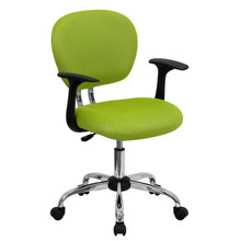 Mid-Back Apple Green Mesh Padded Swivel Task Office Chair with Chrome Base and Arms [FLF-H-2376-F-GN-ARMS-GG]