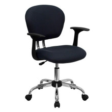 Mid-Back Gray Mesh Padded Swivel Task Office Chair with Chrome Base and Arms [FLF-H-2376-F-GY-ARMS-GG]