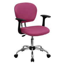 Mid-Back Pink Mesh Padded Swivel Task Office Chair with Chrome Base and Arms [FLF-H-2376-F-PINK-ARMS-GG]