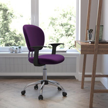 Mid-Back Purple Mesh Padded Swivel Task Office Chair with Chrome Base and Arms [FLF-H-2376-F-PUR-ARMS-GG]