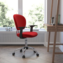 Mid-Back Red Mesh Padded Swivel Task Office Chair with Chrome Base and Arms [FLF-H-2376-F-RED-ARMS-GG]