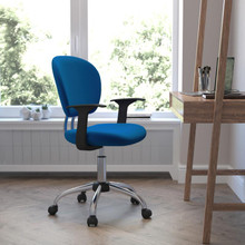 Mid-Back Turquoise Mesh Padded Swivel Task Office Chair with Chrome Base and Arms [FLF-H-2376-F-TUR-ARMS-GG]
