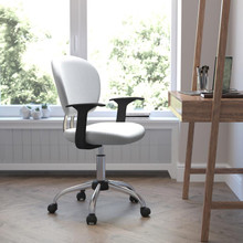 Mid-Back White Mesh Padded Swivel Task Office Chair with Chrome Base and Arms [FLF-H-2376-F-WHT-ARMS-GG]
