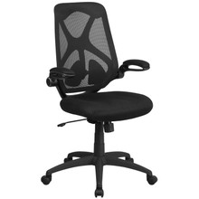 High Back Black Mesh Executive Swivel Ergonomic Office Chair with Adjustable Lumbar, 2-Paddle Control and Flip-Up Arms [FLF-HL-0013-GG]
