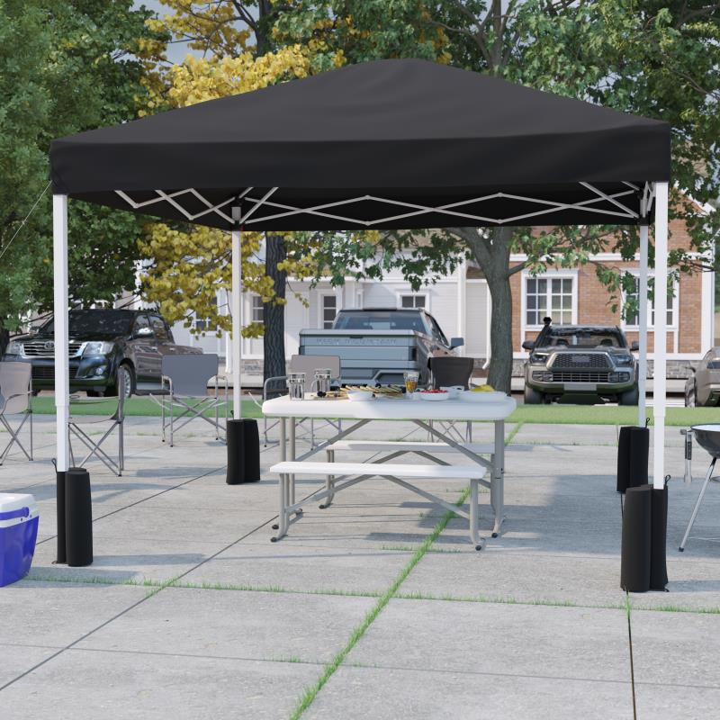 10'x10' Black Pop Up Event Straight Leg Canopy Tent with Sandbags