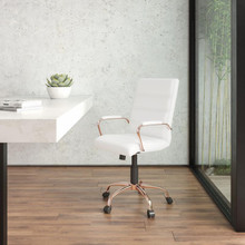 Mid-Back White LeatherSoft Executive Swivel Office Chair with Rose Gold Frame and Arms [FLF-GO-2286M-WH-RSGLD-GG]