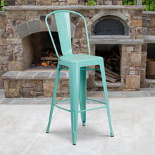 Commercial Grade 30" High Mint Green Metal Indoor-Outdoor Barstool with Back [FLF-ET-3534-30-MINT-GG]