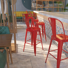 Kai Commercial Grade 30" High Red Metal Indoor-Outdoor Barstool with Removable Back [FLF-CH-31320-30GB-RED-GG]