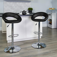 Contemporary Black Vinyl Rounded Orbit-Style Back Adjustable Height Barstool with Chrome Base [FLF-DS-811-BK-GG]