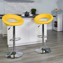 Contemporary Yellow Vinyl Rounded Orbit-Style Back Adjustable Height Barstool with Chrome Base [FLF-DS-811-YEL-GG]