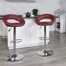 Contemporary Burgundy Vinyl Rounded Orbit-Style Back Adjustable Height Barstool with Chrome Base [FLF-DS-811-BURG-GG]